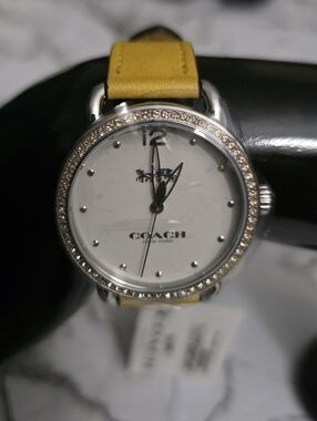 Coach Yellow Leather Strap Crystal Bezel Watch